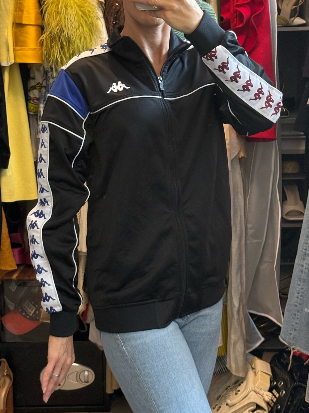 Kappa Black Track Jacket with White and Blue Logo Tape